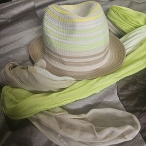 Calvin Klein Tan and Green Sun Hat with Wide Brim